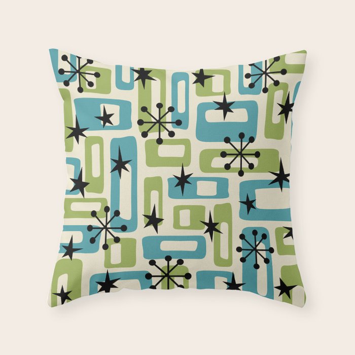 Mid Century Modern Atomic Age Decoration 644 Googie Blue and Green Throw Pillow Gallery Image 6