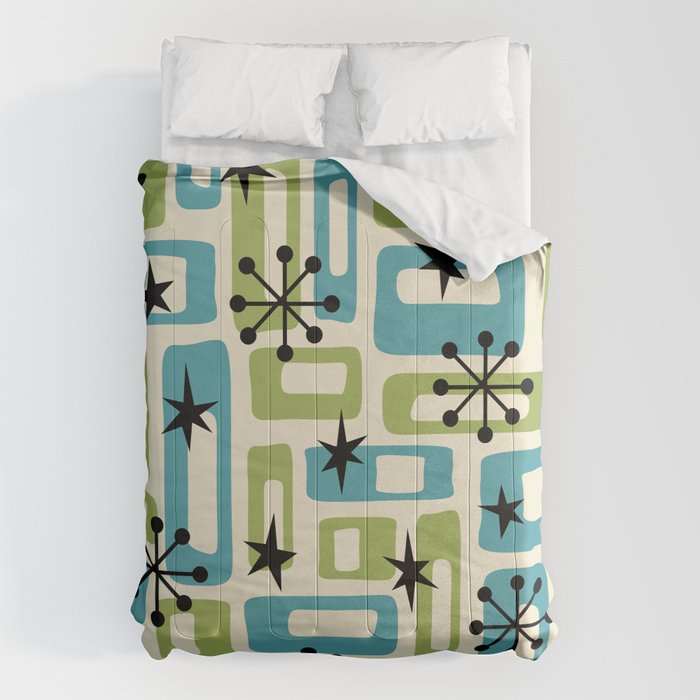 Mid Century Modern Atomic Age Decoration 644 Googie Blue and Green Comforter Gallery Image 6