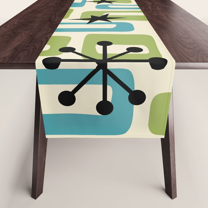Mid Century Modern Atomic Age Decoration 644 Googie Blue and Green Table Runner Gallery Image 1