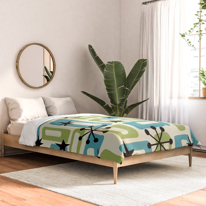 Mid Century Modern Atomic Age Decoration 644 Googie Blue and Green Comforter Gallery Image 2