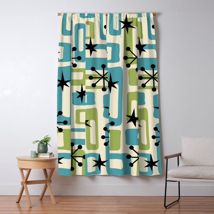Mid Century Modern Atomic Age Decoration 644 Googie Blue and Green Window Curtain Gallery Image 5