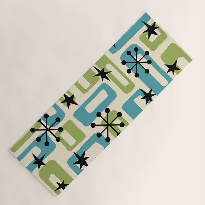 Mid Century Modern Atomic Age Decoration 644 Googie Blue and Green Yoga Mat Gallery Image 1