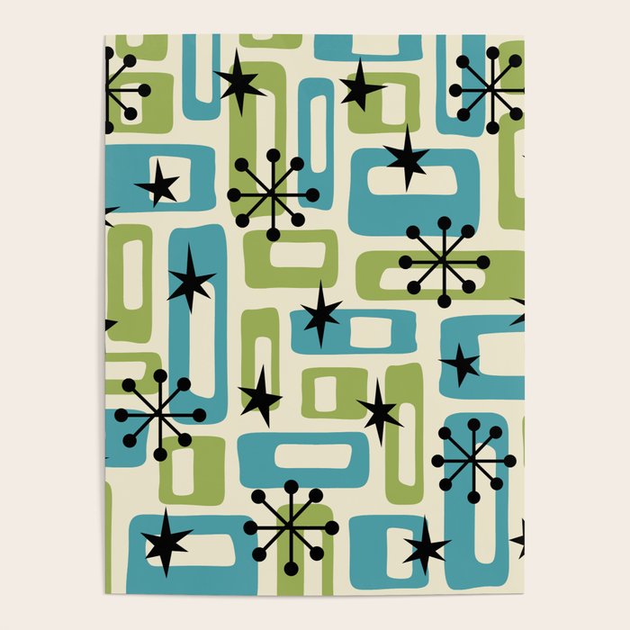 Mid Century Modern Atomic Age Decoration 644 Googie Blue and Green Poster Gallery Image 4