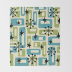 Mid Century Modern Atomic Age Decoration 644 Googie Blue and Green Throw Blanket Gallery Image 2