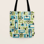Mid Century Modern Atomic Age Decoration 644 Googie Blue and Green Tote Bag Gallery Image 1