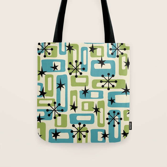 Mid Century Modern Atomic Age Decoration 644 Googie Blue and Green Tote Bag Gallery Image 1