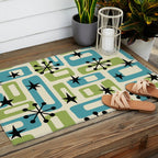Mid Century Modern Atomic Age Decoration 644 Googie Blue and Green Outdoor Rug Gallery Image 2