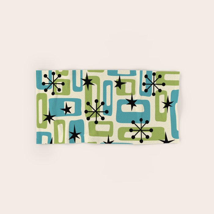 Mid Century Modern Atomic Age Decoration 644 Googie Blue and Green Bath Towel Gallery Image 1