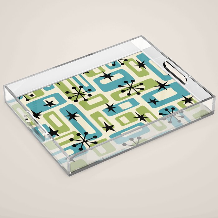 Mid Century Modern Atomic Age Decoration 644 Googie Blue and Green Acrylic Tray Gallery Image 1