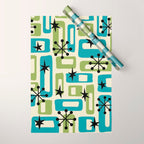 Mid Century Modern Atomic Age Decoration 644 Googie Blue and Green Wrapping Paper Gallery Image 1