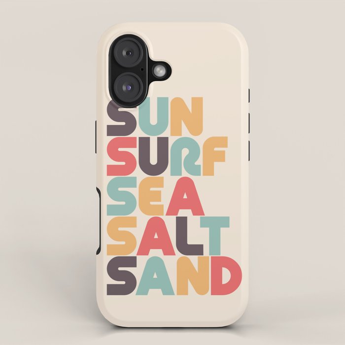 Sun Surf Sea Salt Sand Typography - Retro Rainbow iPhone Case Gallery Image 1