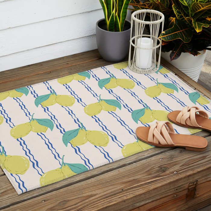 Lemons with Wavy Stripe Outdoor Rug Gallery Image 2