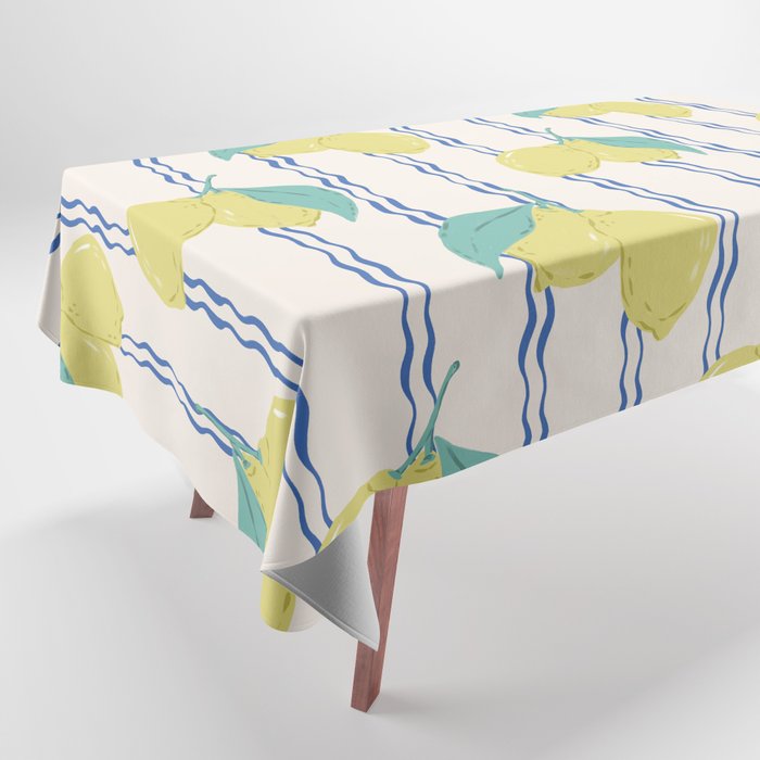 Lemons with Wavy Stripe Tablecloth Gallery Image 1