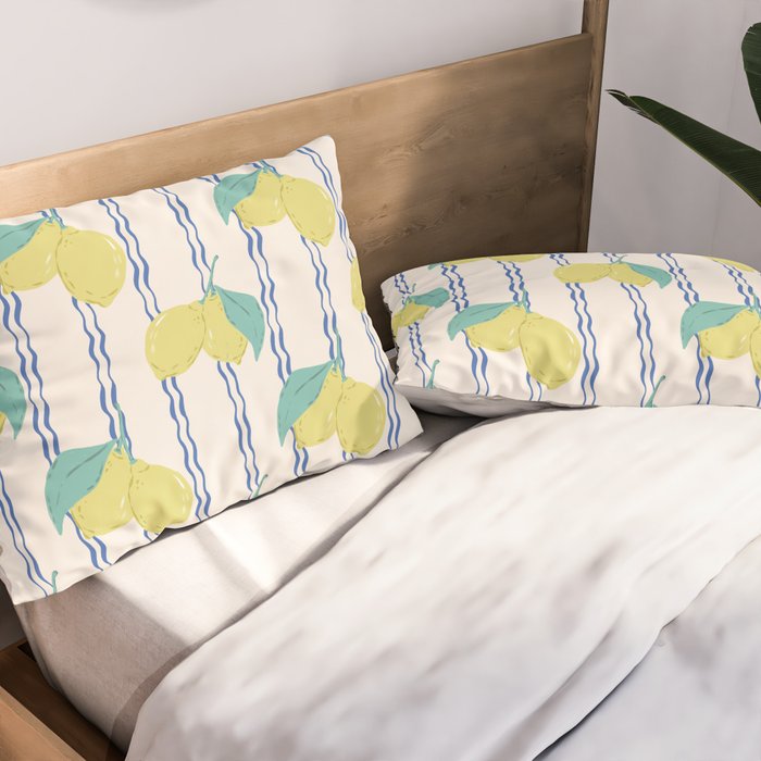 Lemons with Wavy Stripe Pillow Sham Gallery Image 2