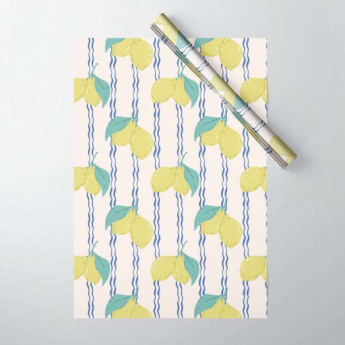 Lemons with Wavy Stripe Wrapping Paper Gallery Image 1