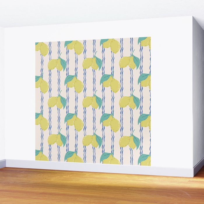Lemons with Wavy Stripe Wall Mural Gallery Image 2