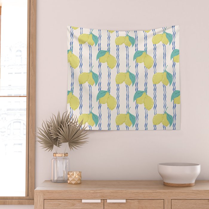 Lemons with Wavy Stripe Wall Tapestry Gallery Image 2