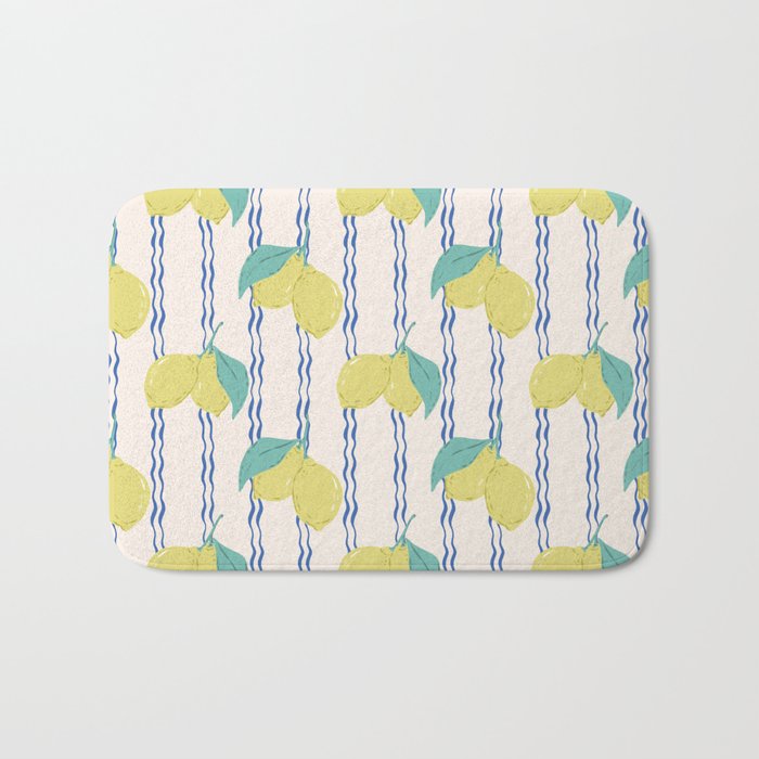 Lemons with Wavy Stripe Bath Mat Gallery Image 1