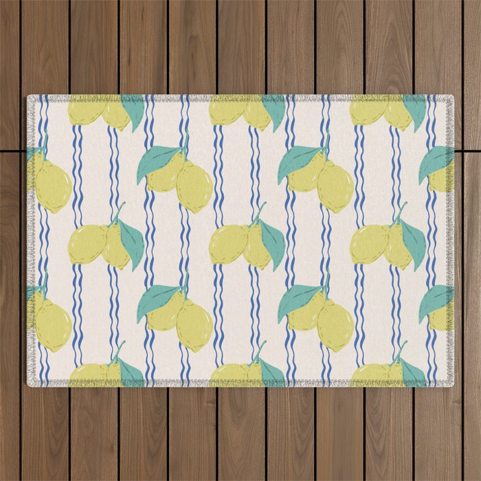 Lemons with Wavy Stripe Outdoor Rug Gallery Image 1