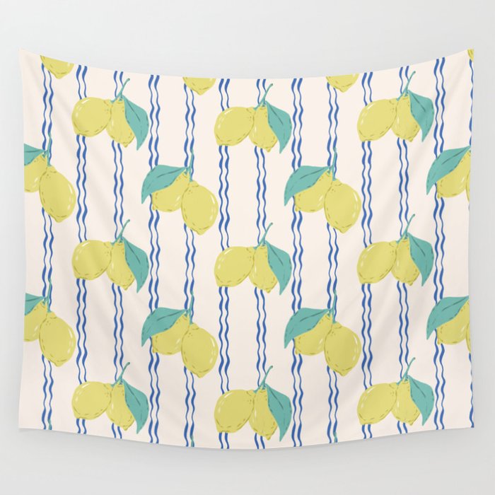 Lemons with Wavy Stripe Wall Tapestry Gallery Image 4