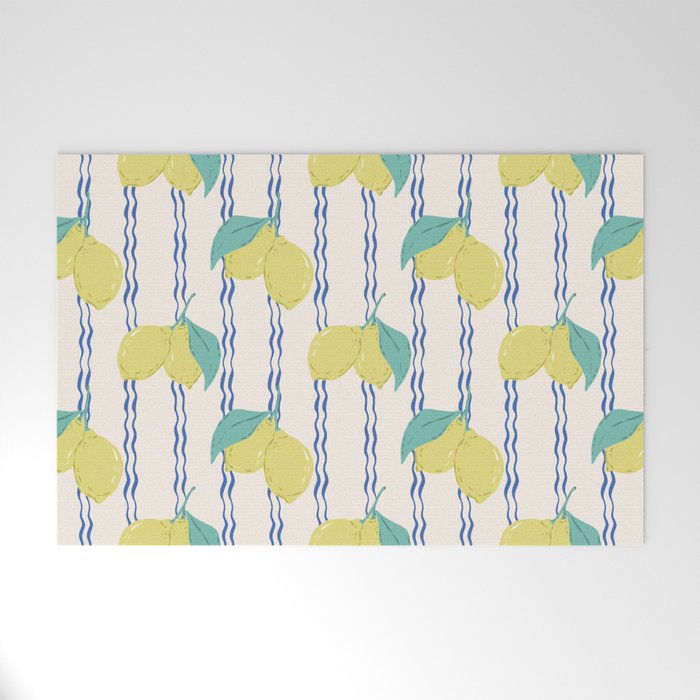 Lemons with Wavy Stripe Welcome Mat Gallery Image 1