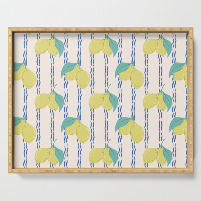 Lemons with Wavy Stripe Serving Tray Gallery Image 1