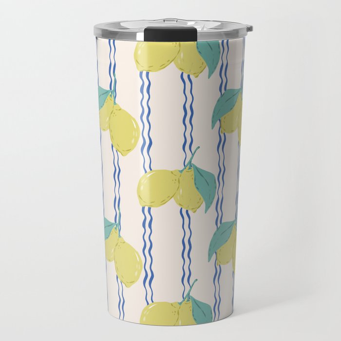 Lemons with Wavy Stripe Travel Mug Gallery Image 1
