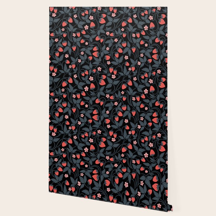 Strawberries - red and slate on black Wallpaper Gallery Image 2