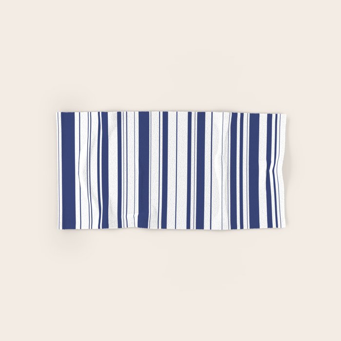 Minimalist Era - White & Indigo Blue Stripe Asymmetrical Bath Towel Gallery Image 1