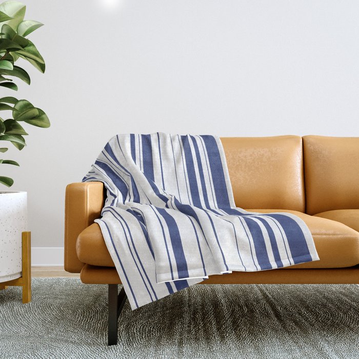 Minimalist Era - White & Indigo Blue Stripe Asymmetrical Throw Blanket Gallery Image 1