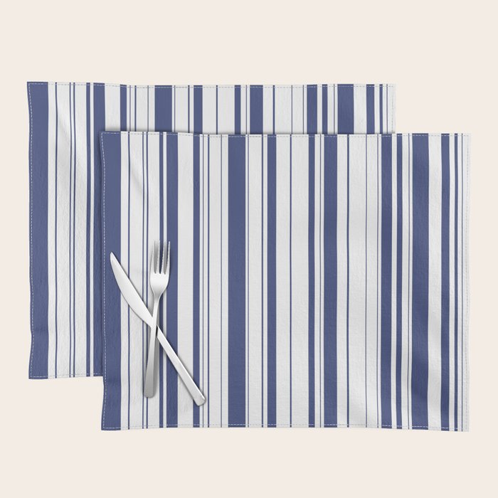 Minimalist Era - White & Indigo Blue Stripe Asymmetrical Placemat Gallery Image 1