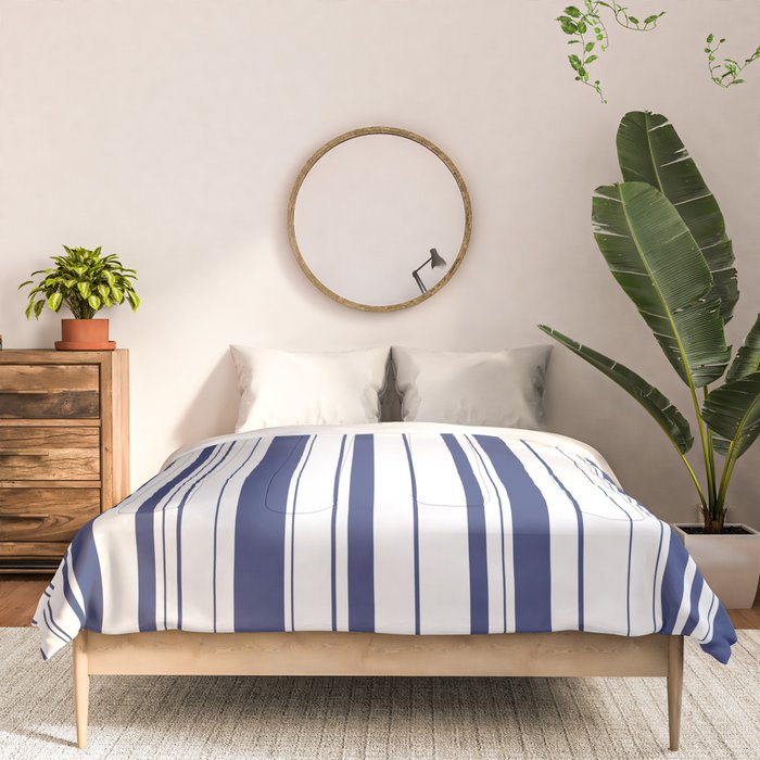 Minimalist Era - White & Indigo Blue Stripe Asymmetrical Comforter Gallery Image 3