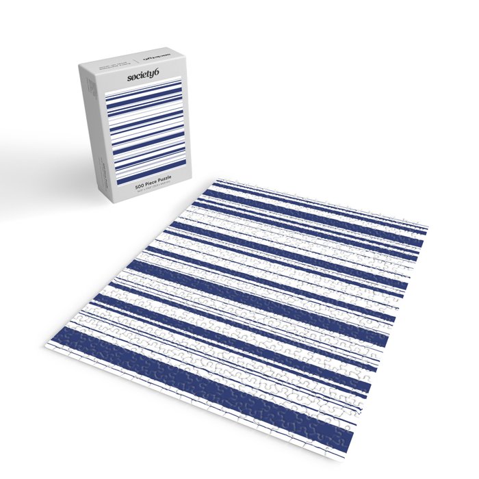 Minimalist Era - White & Indigo Blue Stripe Asymmetrical Jigsaw Puzzle Gallery Image 2