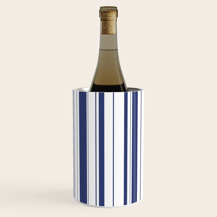 Minimalist Era - White & Indigo Blue Stripe Asymmetrical Wine Chiller Gallery Image 1