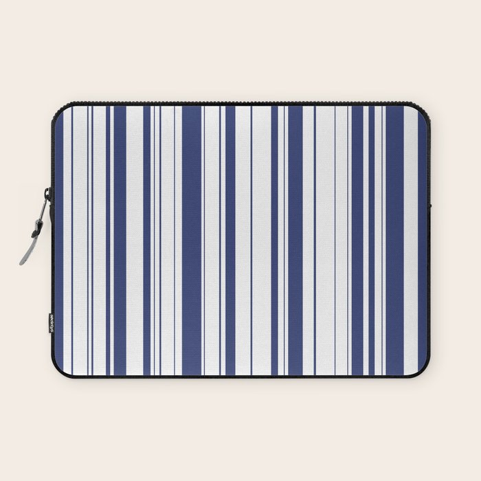 Minimalist Era - White & Indigo Blue Stripe Asymmetrical Laptop Sleeve Gallery Image 1