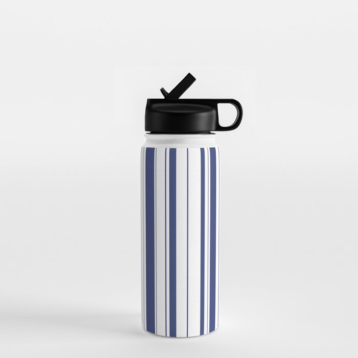 Minimalist Era - White & Indigo Blue Stripe Asymmetrical Water Bottle Gallery Image 1