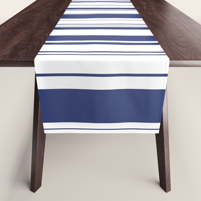 Minimalist Era - White & Indigo Blue Stripe Asymmetrical Table Runner Gallery Image 1