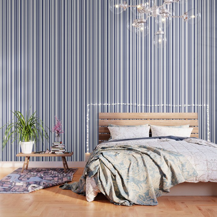 Minimalist Era - White & Indigo Blue Stripe Asymmetrical Wallpaper Gallery Image 1
