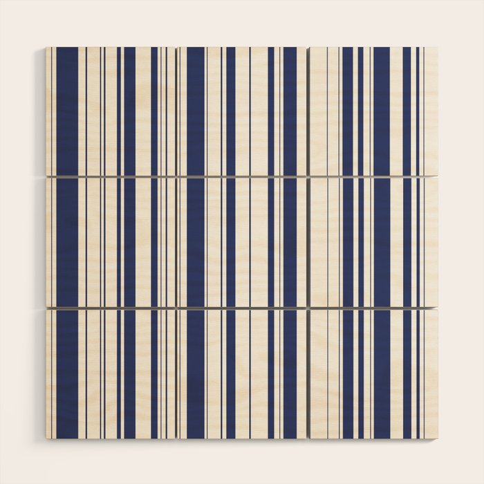 Minimalist Era - White & Indigo Blue Stripe Asymmetrical Wood Wall Art Gallery Image 1