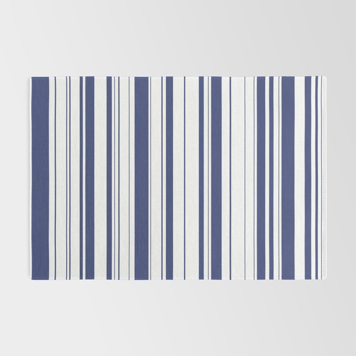 Minimalist Era - White & Indigo Blue Stripe Asymmetrical Rug Gallery Image 2