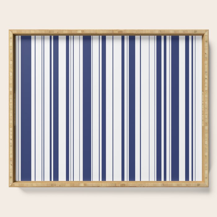 Minimalist Era - White & Indigo Blue Stripe Asymmetrical Serving Tray Gallery Image 1