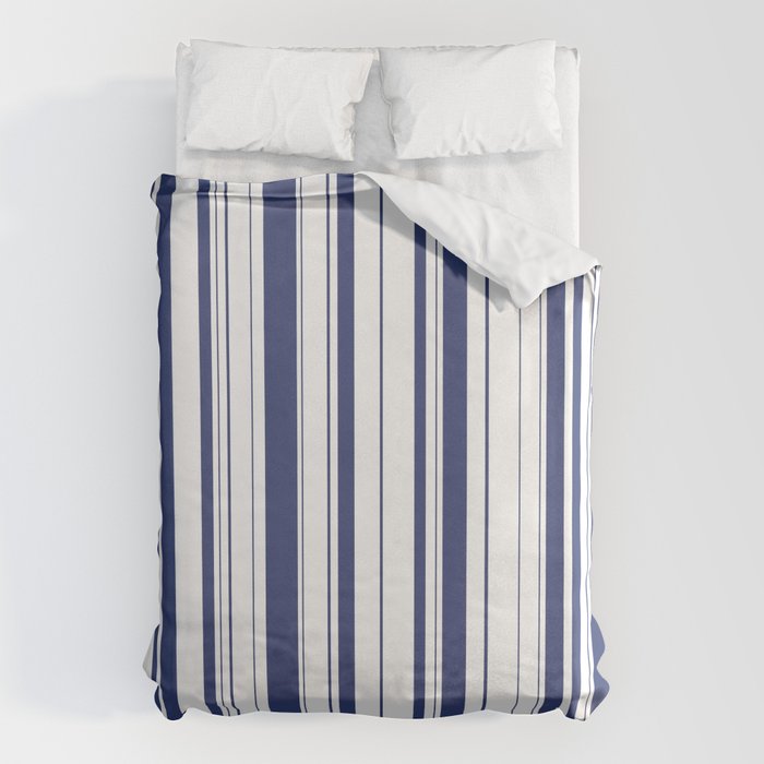 Minimalist Era - White & Indigo Blue Stripe Asymmetrical Duvet Cover Gallery Image 1