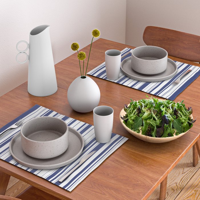 Minimalist Era - White & Indigo Blue Stripe Asymmetrical Placemat Gallery Image 2