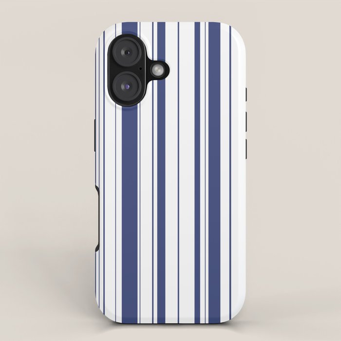 Minimalist Era - White & Indigo Blue Stripe Asymmetrical iPhone Case Gallery Image 1