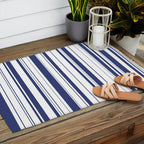 Minimalist Era - White & Indigo Blue Stripe Asymmetrical Outdoor Rug Gallery Image 2