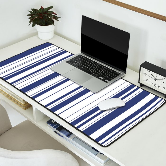 Minimalist Era - White & Indigo Blue Stripe Asymmetrical Desk Mat Gallery Image 2