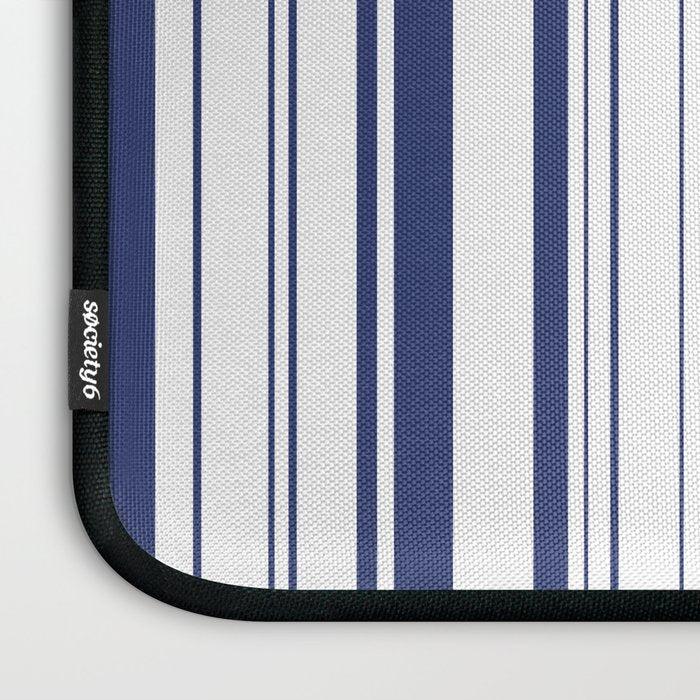 Minimalist Era - White & Indigo Blue Stripe Asymmetrical Laptop Sleeve Gallery Image 3