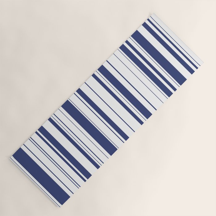 Minimalist Era - White & Indigo Blue Stripe Asymmetrical Yoga Mat Gallery Image 1