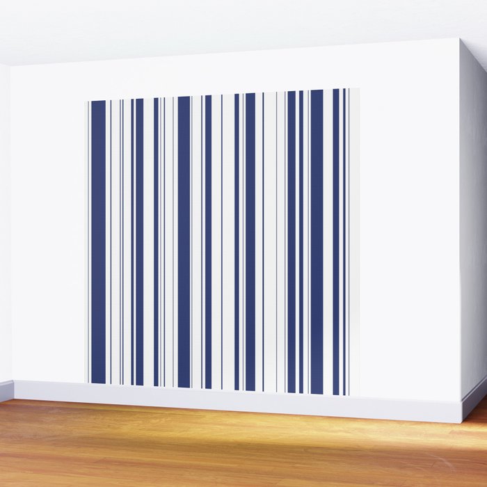 Minimalist Era - White & Indigo Blue Stripe Asymmetrical Wall Mural Gallery Image 2