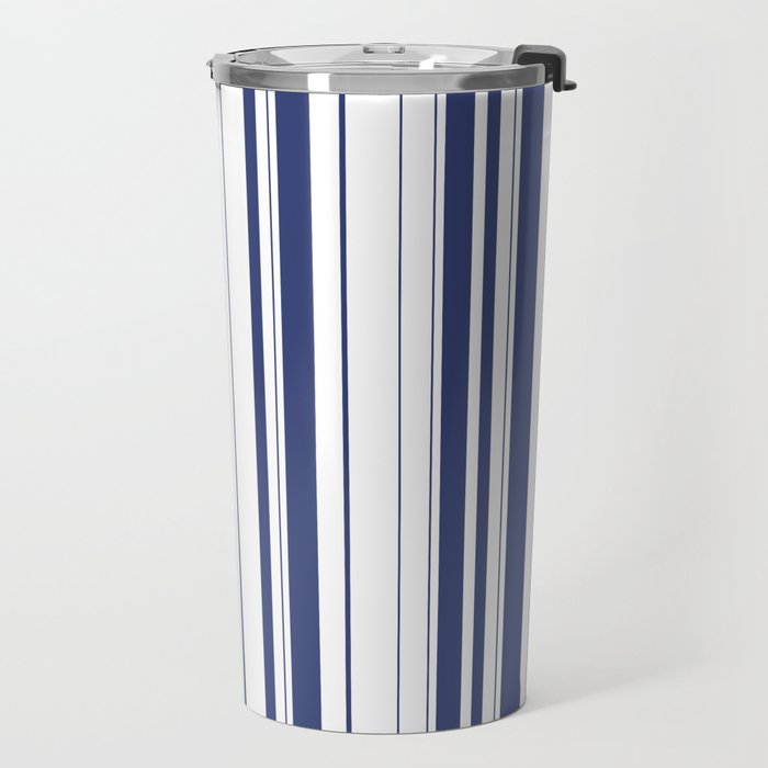Minimalist Era - White & Indigo Blue Stripe Asymmetrical Travel Mug Gallery Image 2